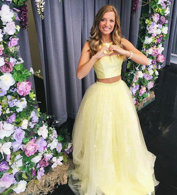 Yellow tulle long prom dress yellow evening dress HZ1023